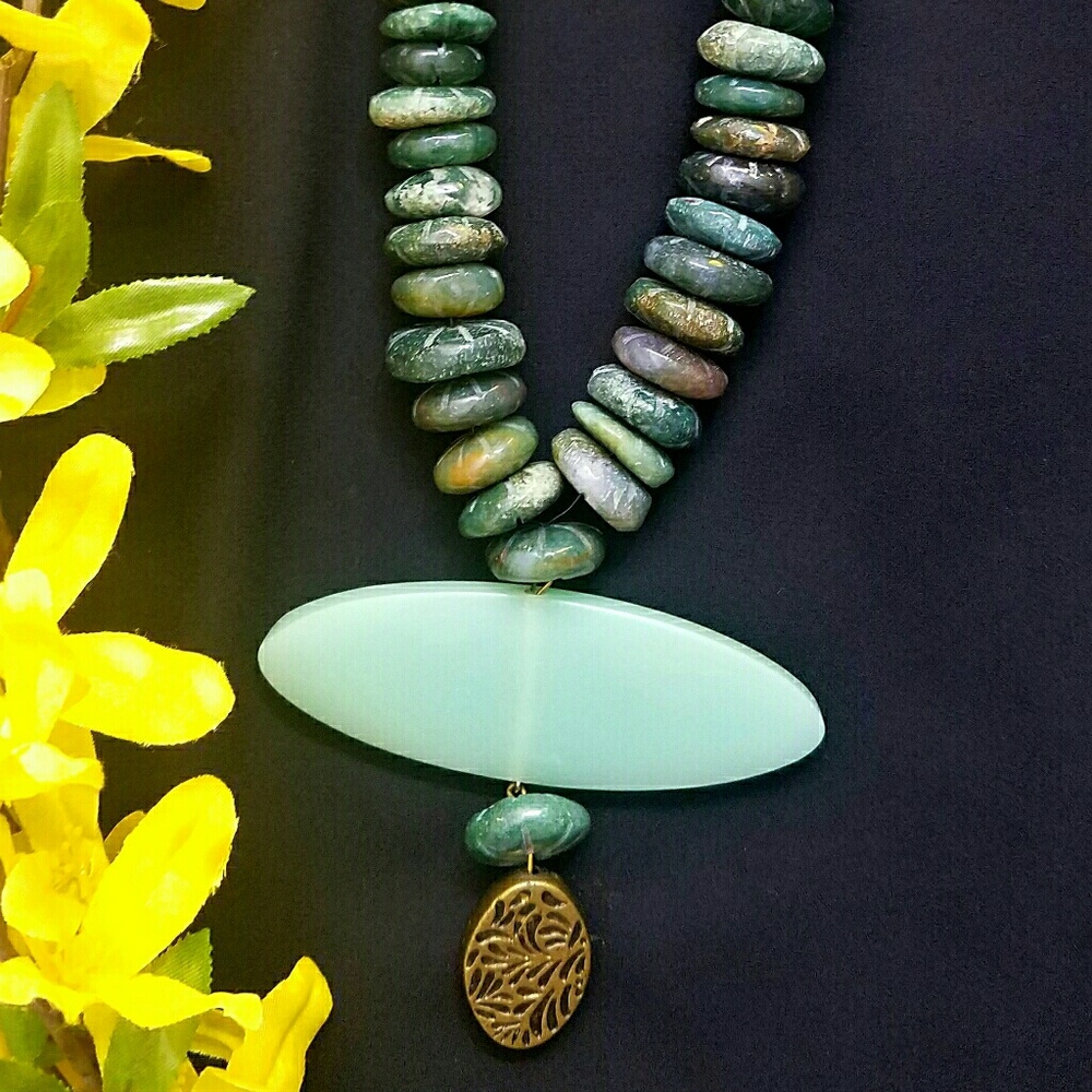 Handmade Sea green natural stone necklace